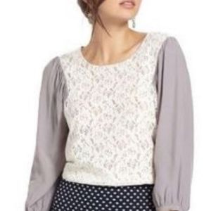 Anthropologie Maeve Gray Lace Silk Top Blouse Top Size 6